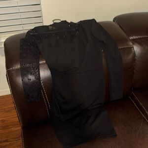 Black polkadot long sleeve dress very cute and demure size small